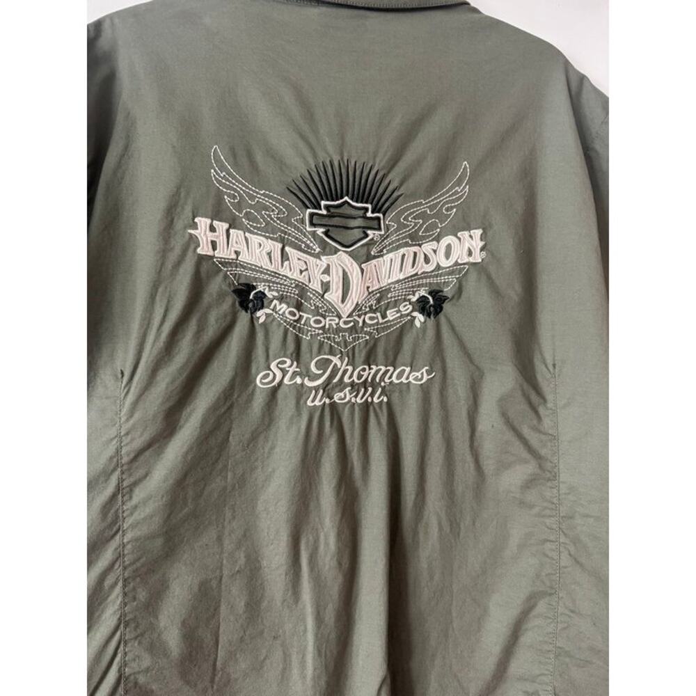 Harley-Davidson St. Thomas USVI Dealer Shirt Women's XL Olive Embroidered - Picture 9 of 12